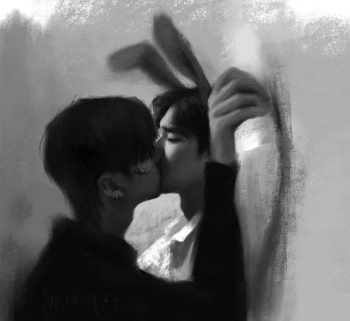 black and white black and white person kiss